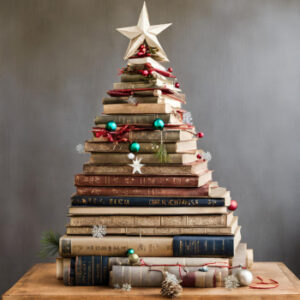 Duurzame kerstboom met stapel boeken